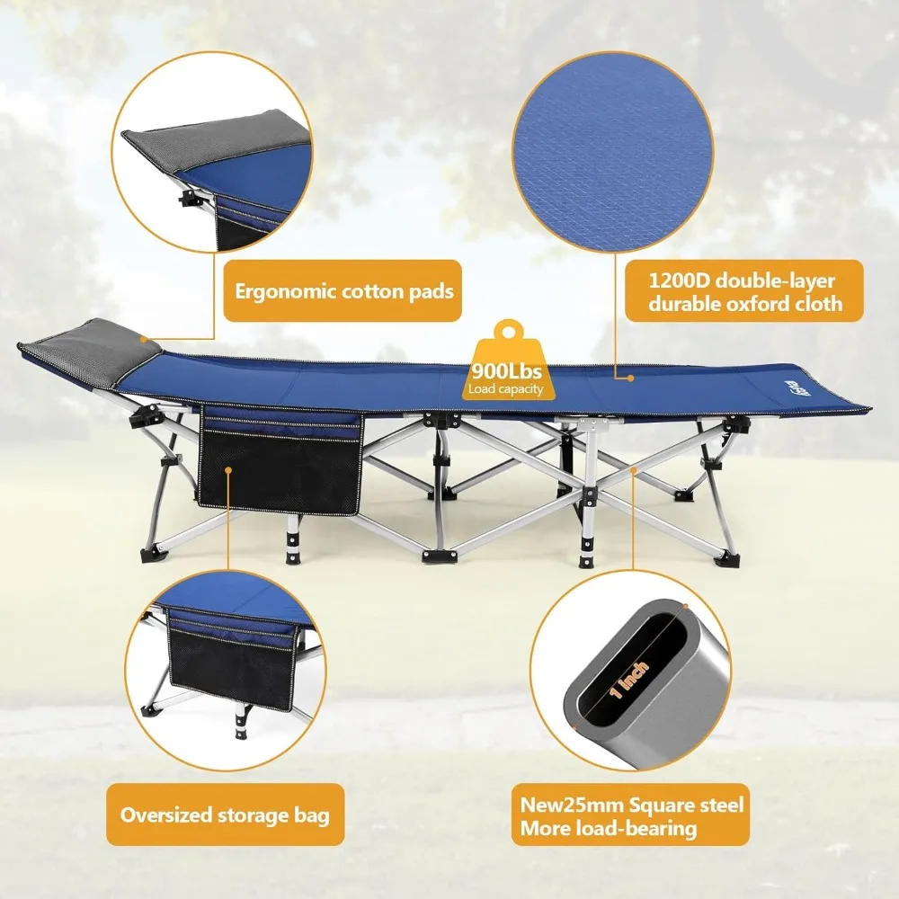 

Portable Folding Camping Cot, An Adjustable Reclining Chaise For Adults, Includes A Pillow, For Outdoor Lounging And Sleeping