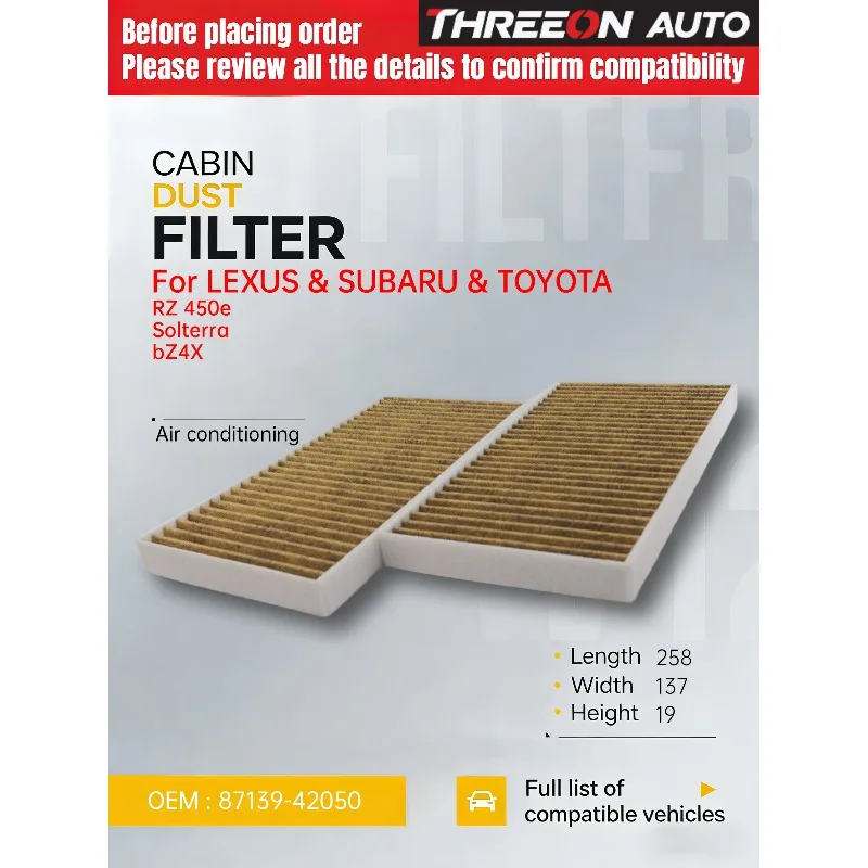

THREEON CABIN FILTER For LEXUS RZ300e RZ450e 2022-2026, For TOYOTA bZ4X 2022-2026, For Subaru Solterra 2023-2026 2PCs TOC1070-2P