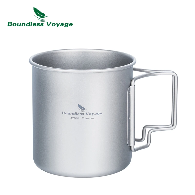 Boundless Voyage Titanium Cup ze składaną rączką Outdoor Camping Water Mug Ultralekka zastawa stołowa Tylko 77g 14,3 uncji/420 ml Ti3024D