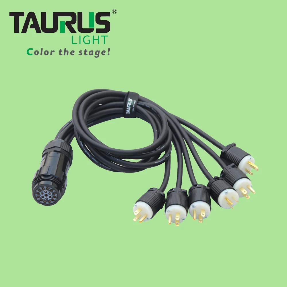 Socapex 19-Pin  Breakour Cable to CEE 16A Loose Tail With Edison Distribution 6 Core Cable