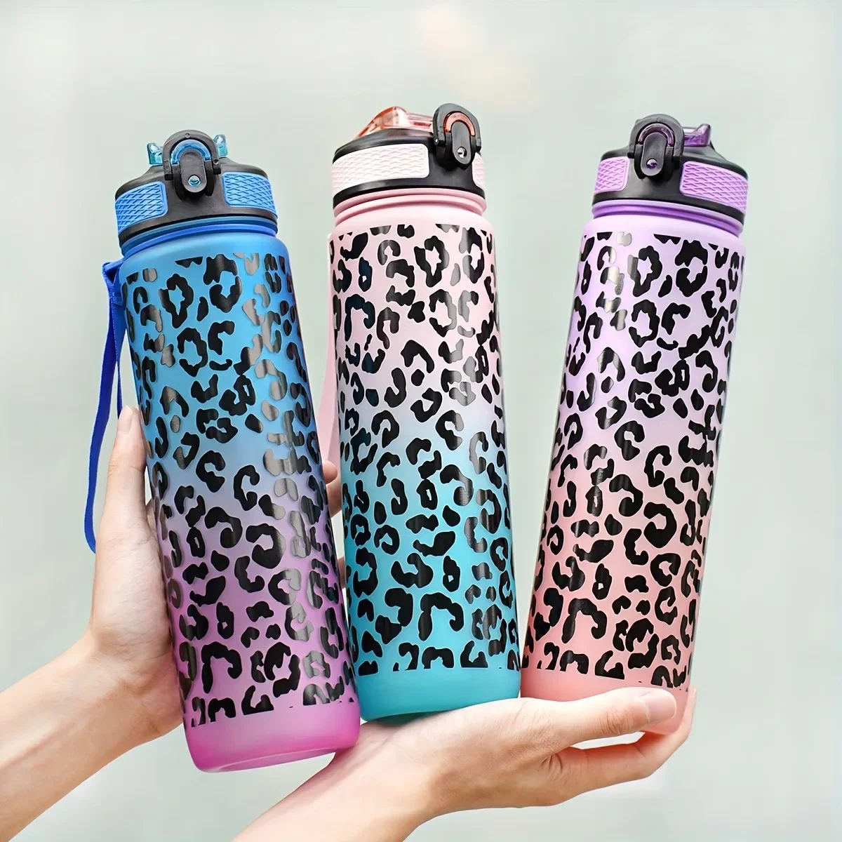 1 Liter Large Capacity Leopard print Plastic Cup Leak Proof Sports Water Bottle Drink items Outdoor Travel Portable Gym Bottle