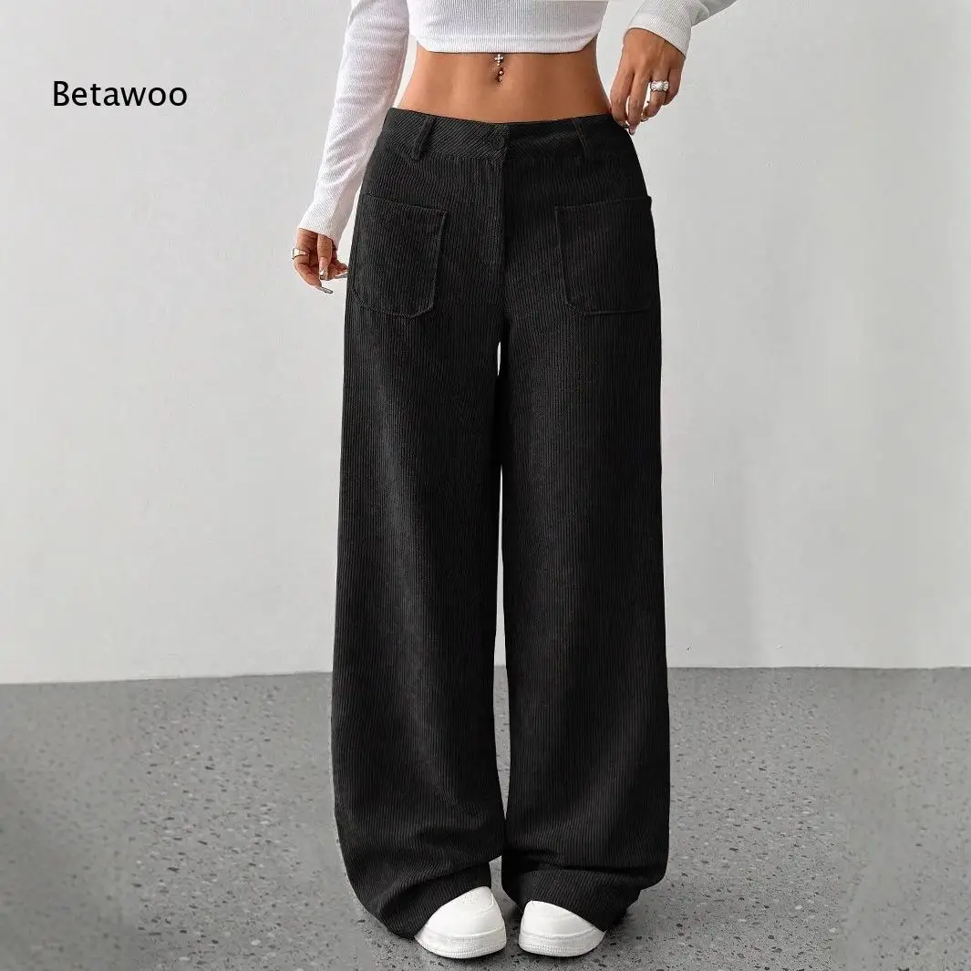 

Women High Waist Corduroy Wide Leg Pants, Casual Loose Trousers with Pockets