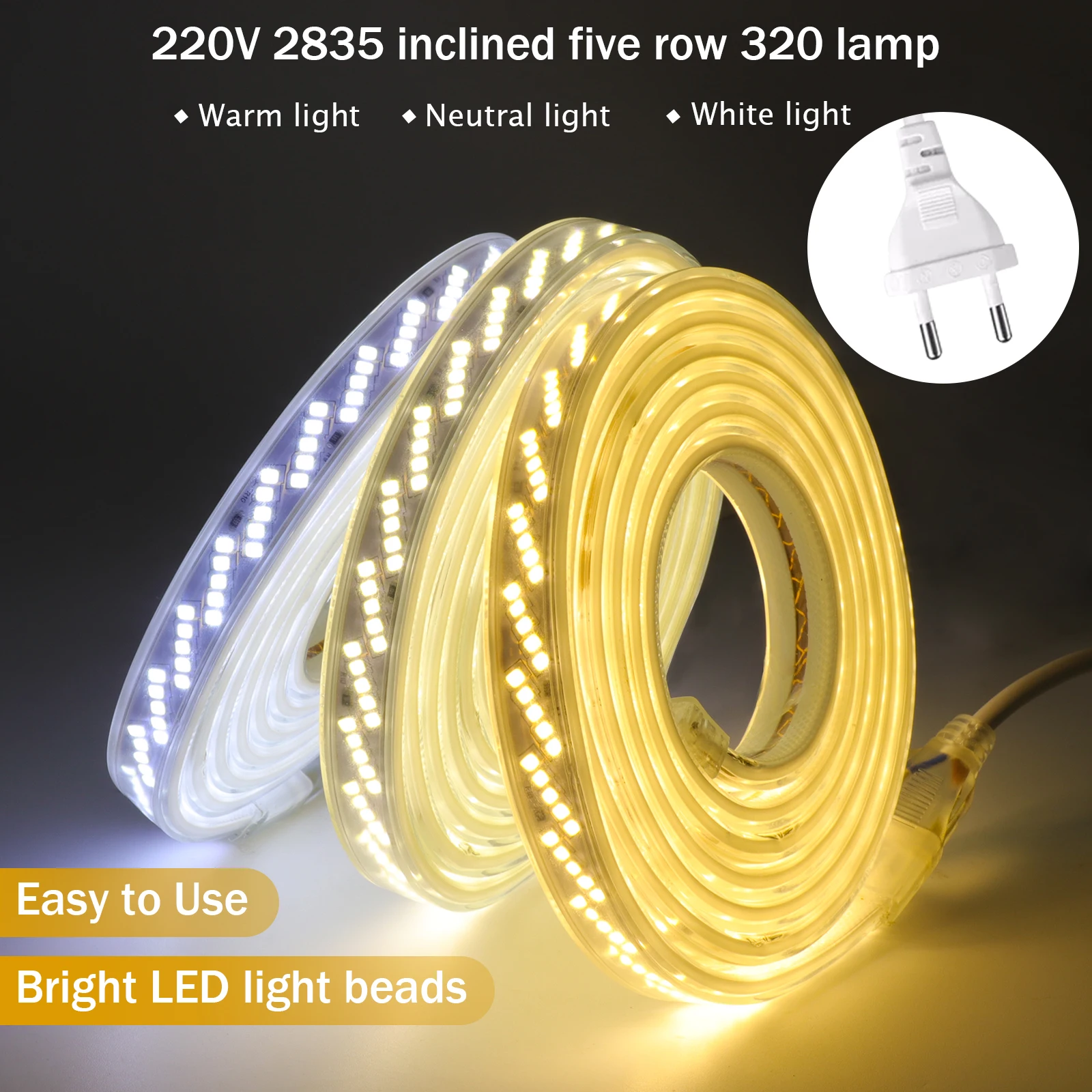 Super jasne LED diody na wstążce AC 220V wodoodporna SMD 2835 320Leds/m Flexibon taśma wstążkowa lina wystrój ogrodu do domu