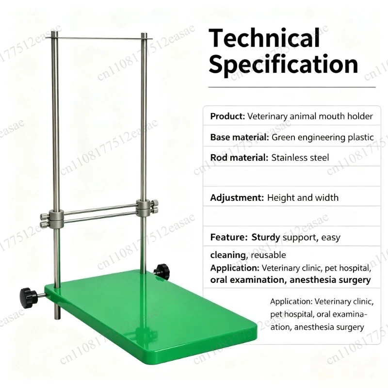 Adjustable stainless steel mouth gauge platform for oral restraint frame, used as a pet inspection tool