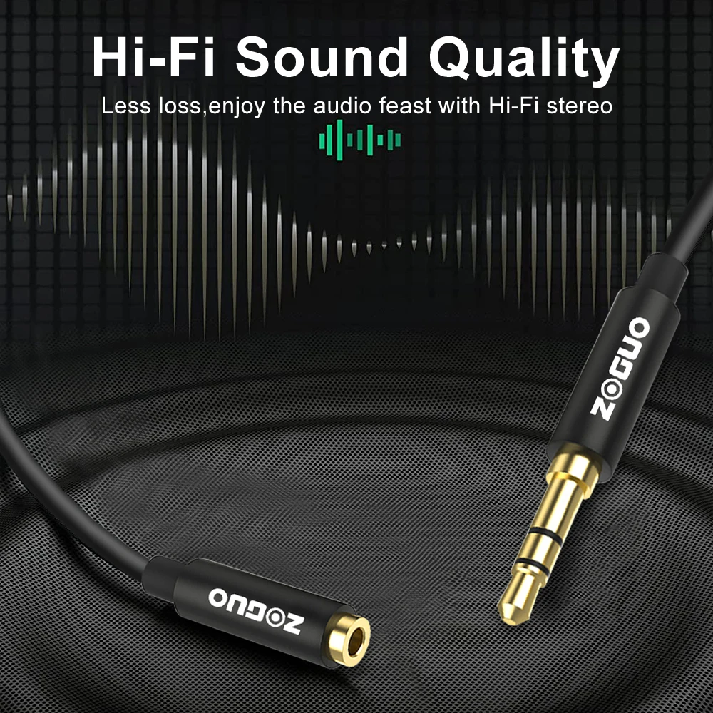 ZOGUO-cable de extensión de audio estéreo Hifi de 3,5 MM, conector macho a hembra TRS Aux para auriculares de coche, altavoz, Smartphone,