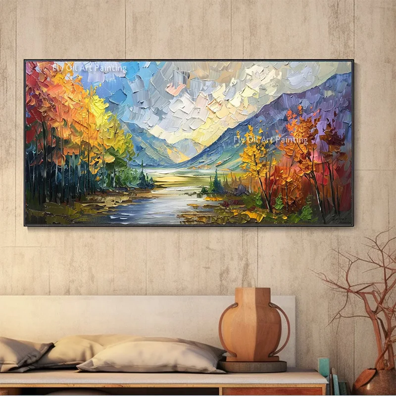 

Современный ручной работы, новый дизайн, большой зеленый деревенский пейзаж, картина маслом на холсте, оригинальный красивый настенный художественный декор