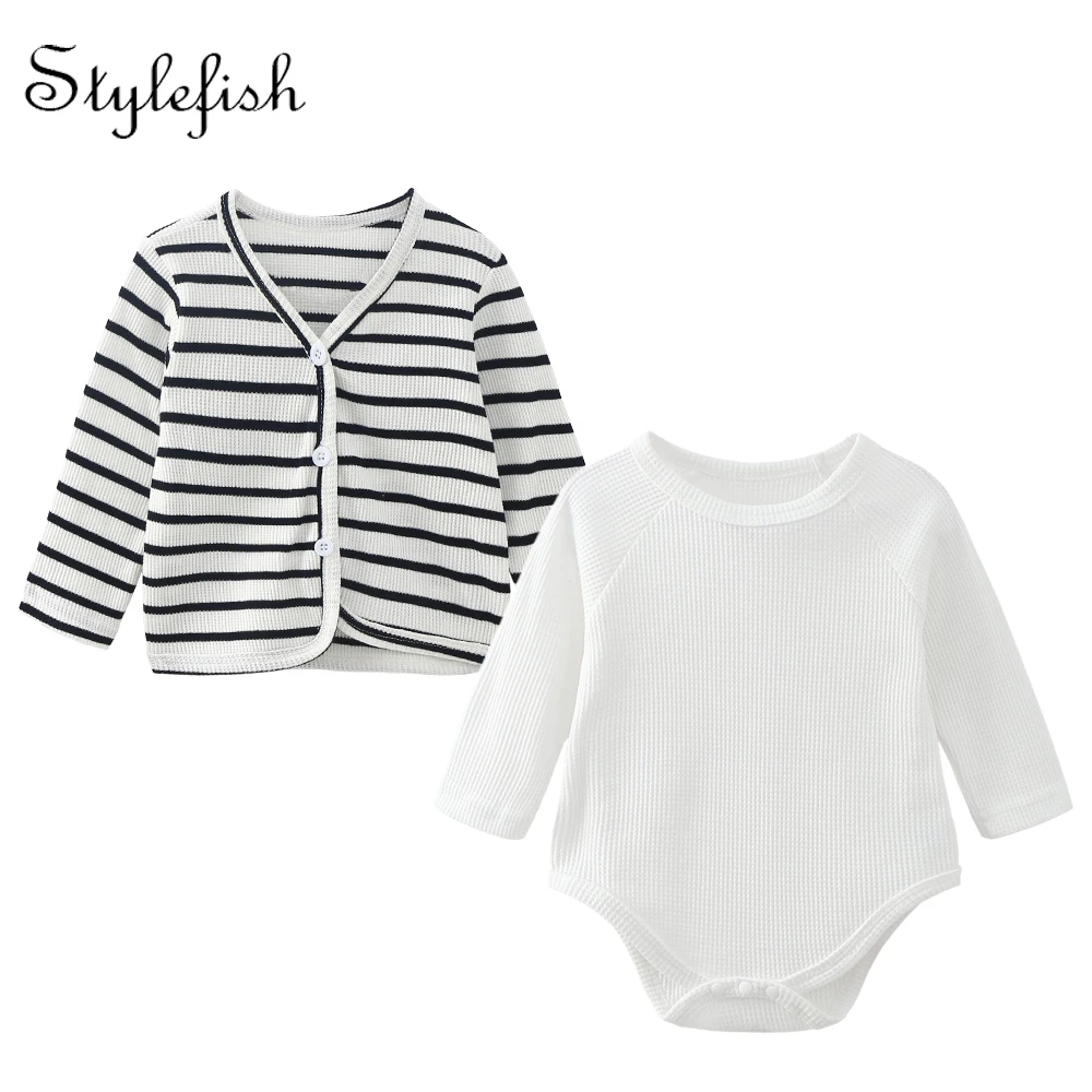 2022 autumn cotton infant clothing fashion long sleeve baby romper stripe V-neck coat