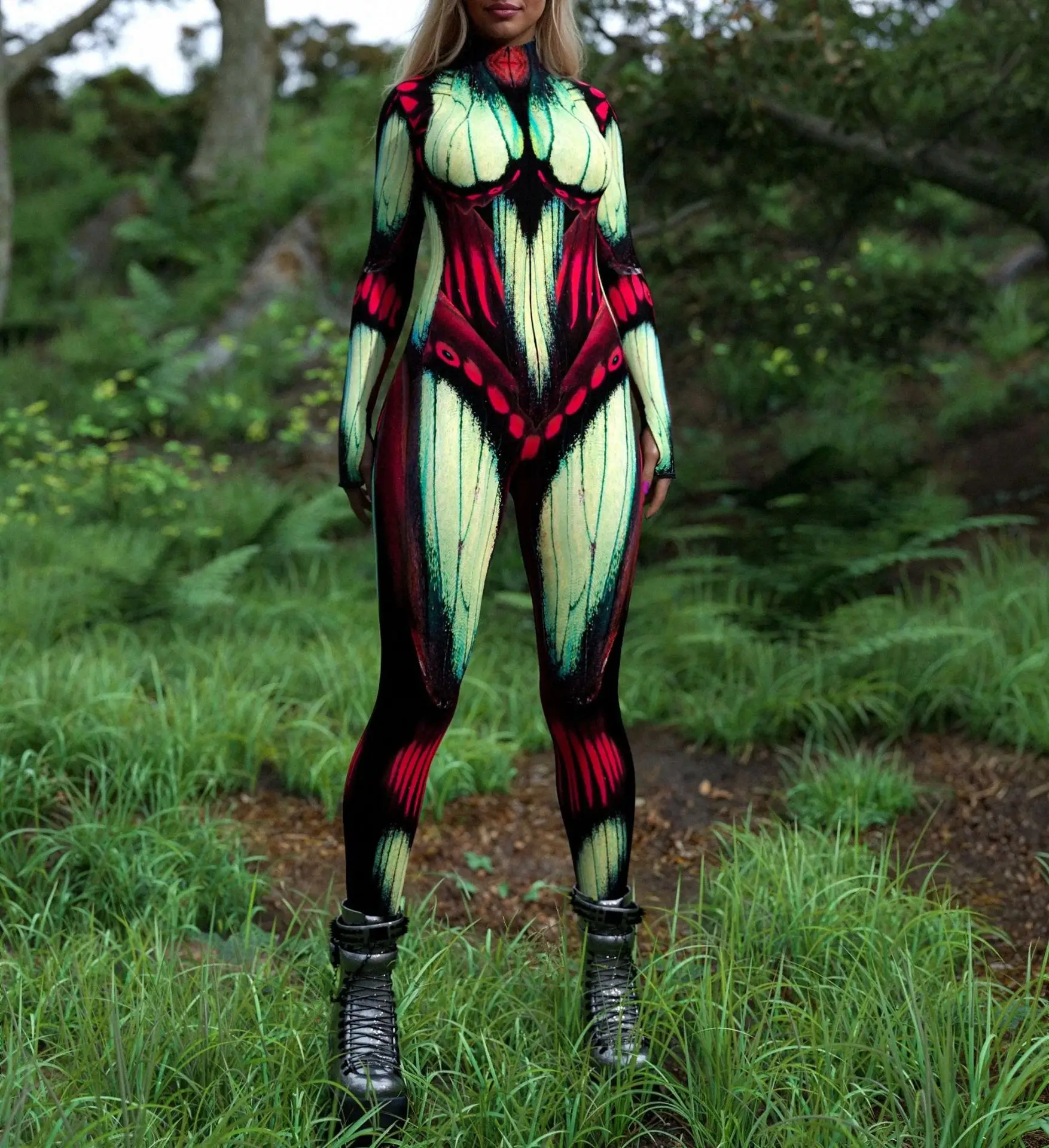 Sexy Damen Psychedelischer Netz-Cosplay-Jumpsuit Horror Halloween Festival Party Bodysuit Karneval Bühnenauftritt Eng Anliegend – Detail 10