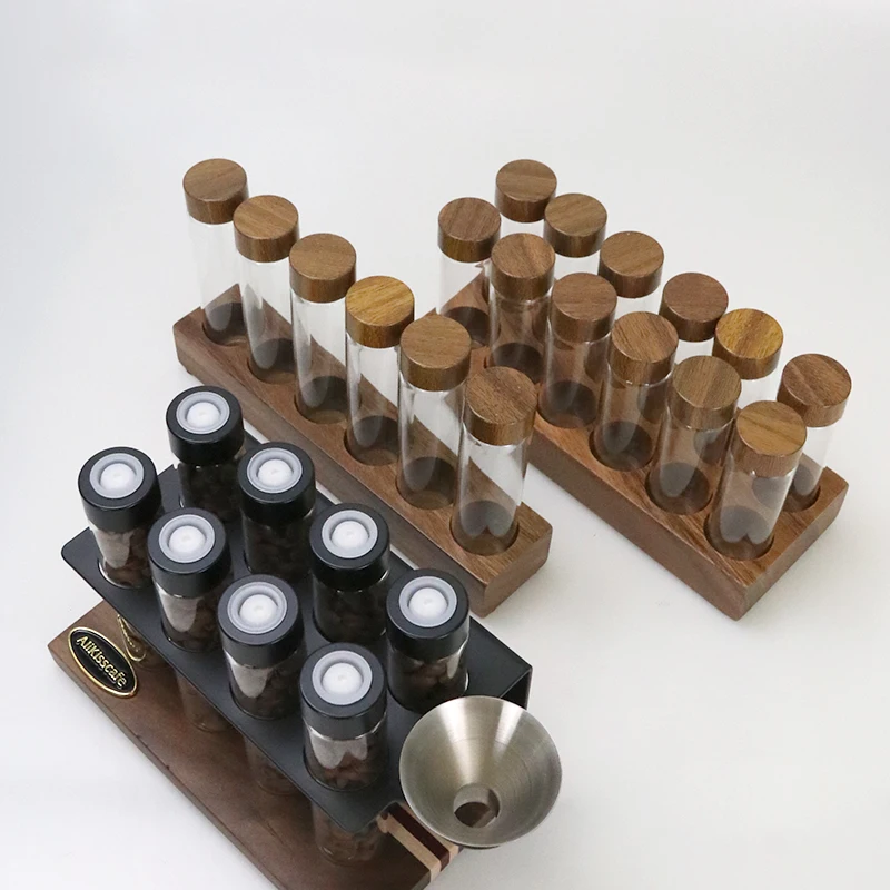 Single Dose Coffee Bean Storage Tubes With Exhaust Valve 17g-22g Container Display Rack With Funnel Art Rack Decor Cafe Tools