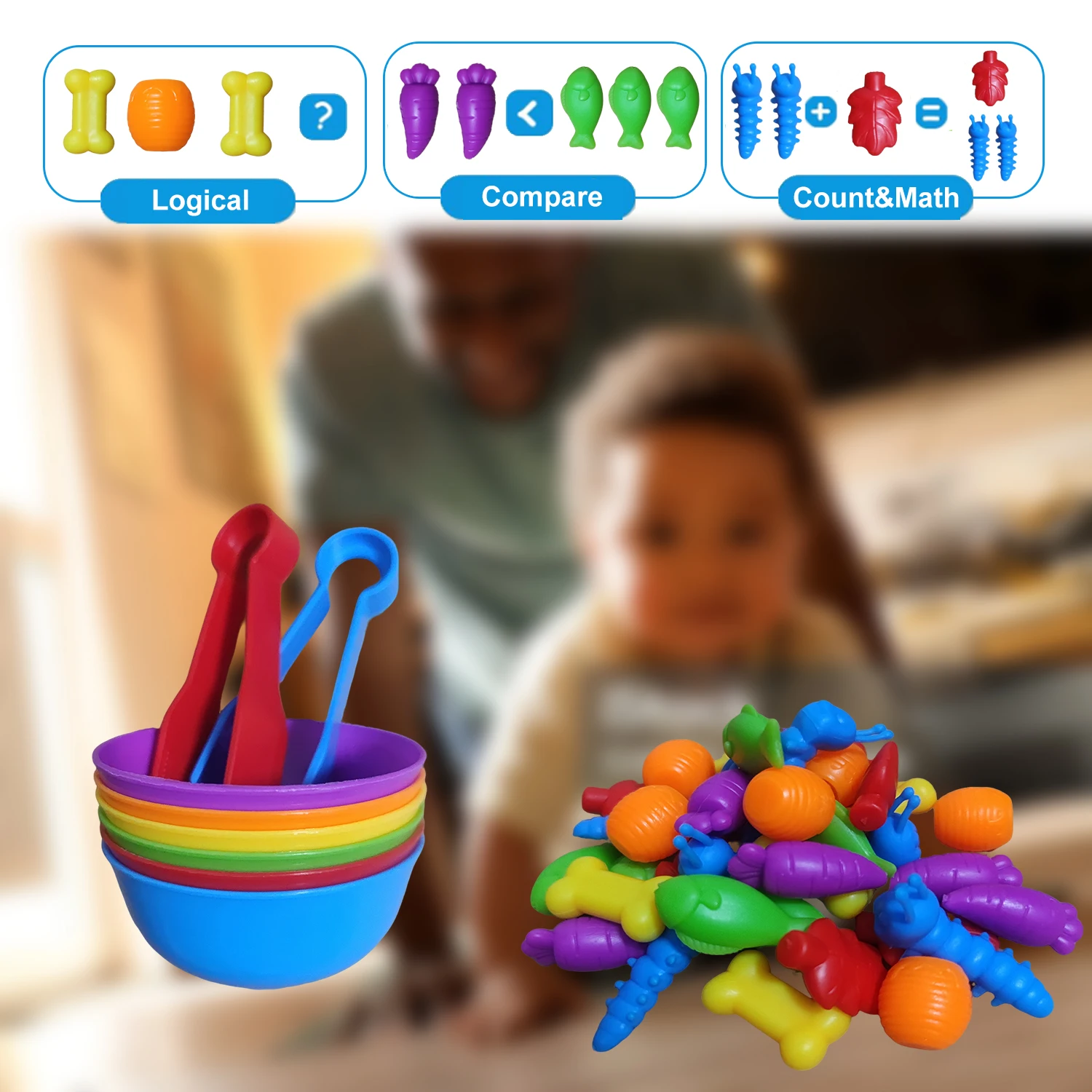 Zählspielzeug, Tiere, Füttern, passendes Spiel, Farbsortierung, sensorische Feinmotorik, Montessori-Lernspielzeug für Geschenk ab 3 Jahren