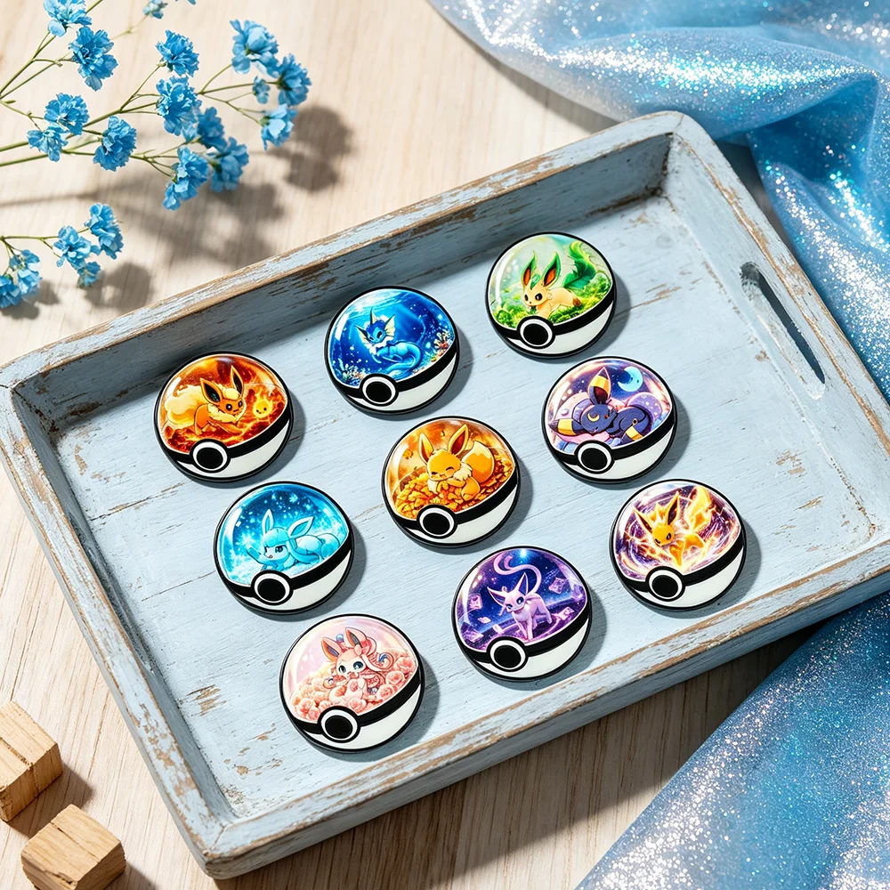 9pcs Eeveelutions Enamel Pins Set, Elf Ball Monster Design Anime Lapel Pins, Cartoon Collectible Brooches for Backpack Clothing