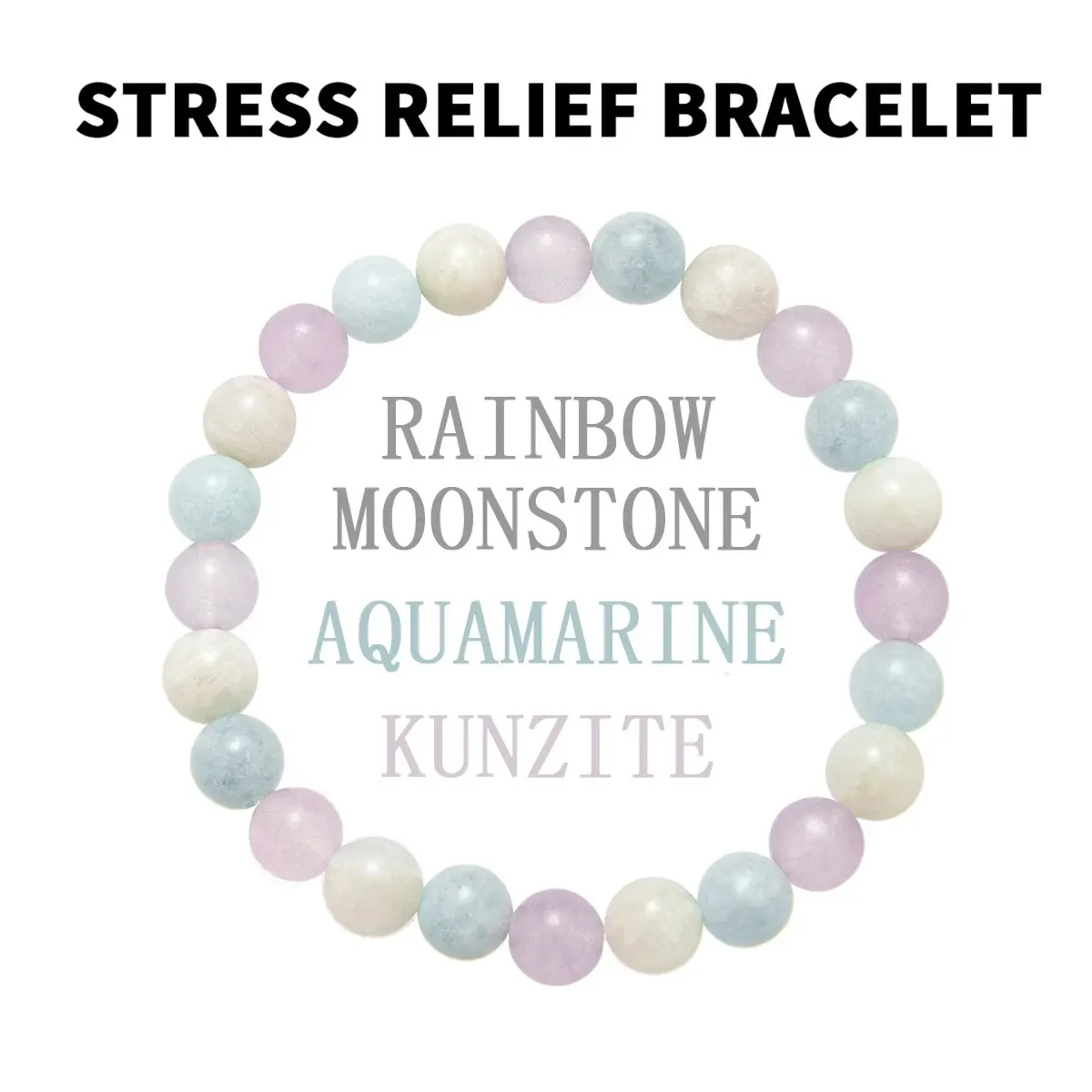 6 Styles Stress Relief Bracelet: Amethyst,Black Tourmaline,Clear Quartz,Hematite,Lepidolite,Rose Quartz