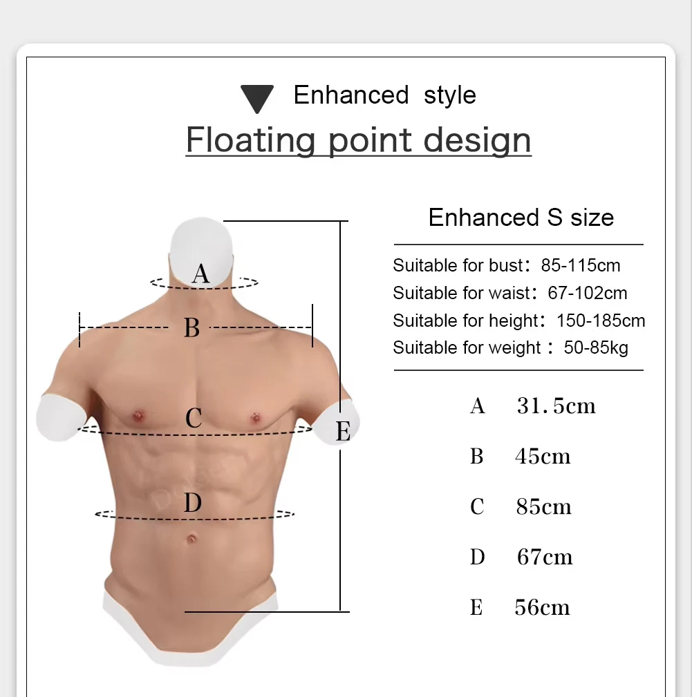 Realistic Silicone Muscle Suit for Men, 3-in-1 Choice Basic/Standard/Enhanced Cosplay Costume Chest Pad Shirt with Arms &