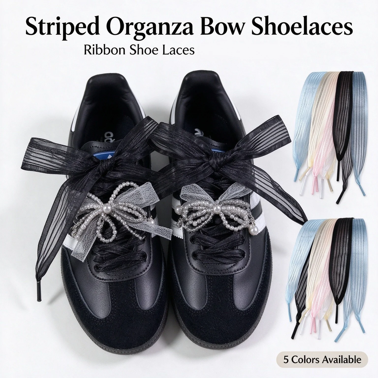 1 Pair Width 2.5cm Striped Organza Bow Shoelaces Elegant Ribbon Shoe Laces Fashion Sneaker Sport Casual Leather Shoes Strings
