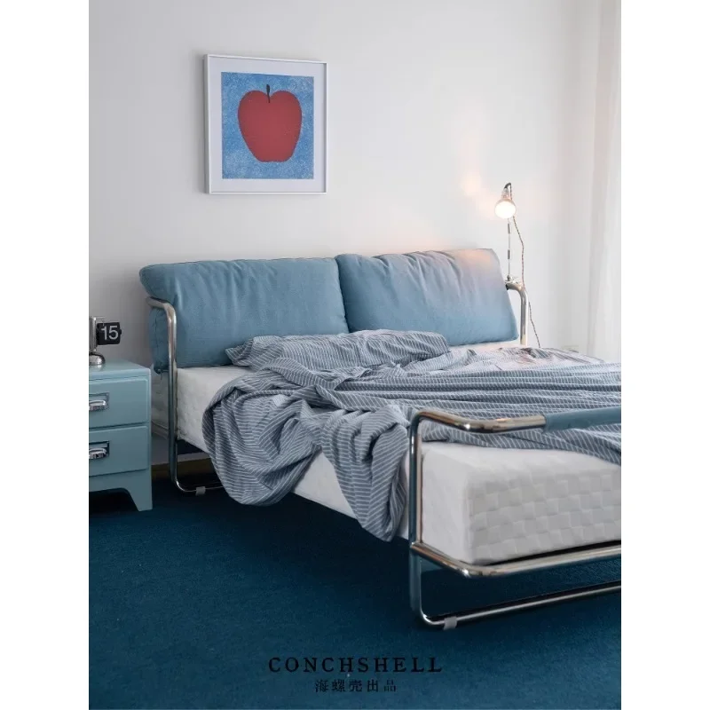 

Home master bedroom small apartment stainless steel wrought iron double bed