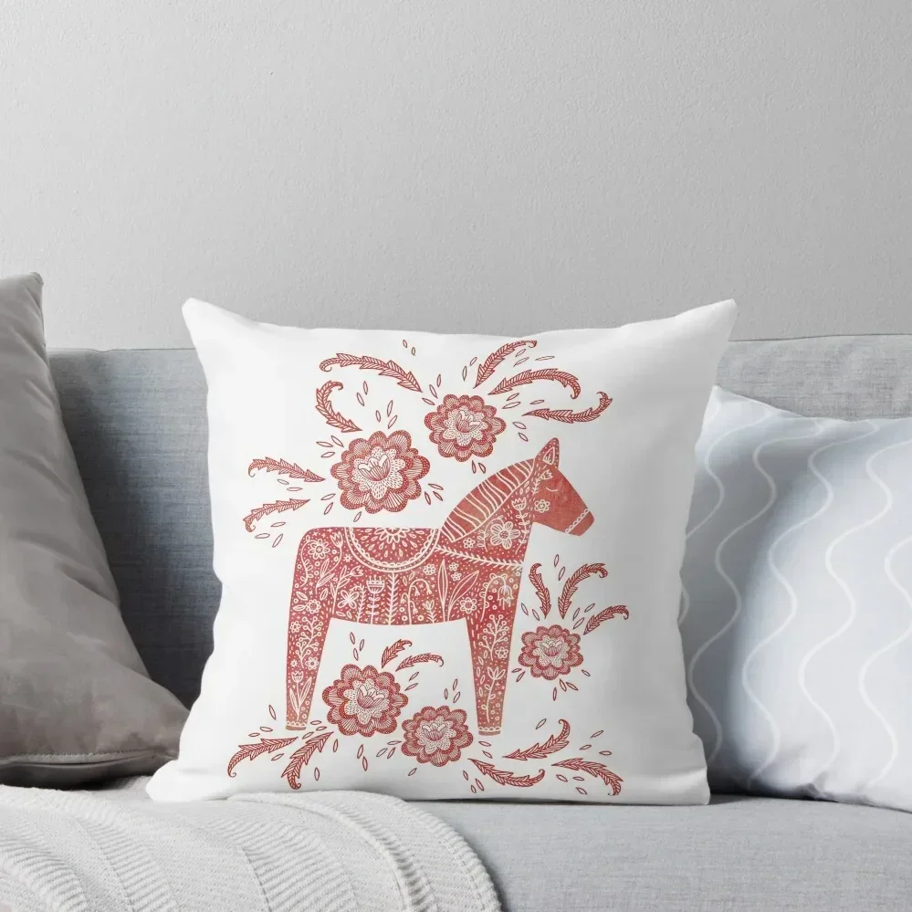 Swedish Dala Horse Folk Art Throw Pillow autumn pillowcase christmas ornaments 2025 bed pillows Custom Cushion pillow