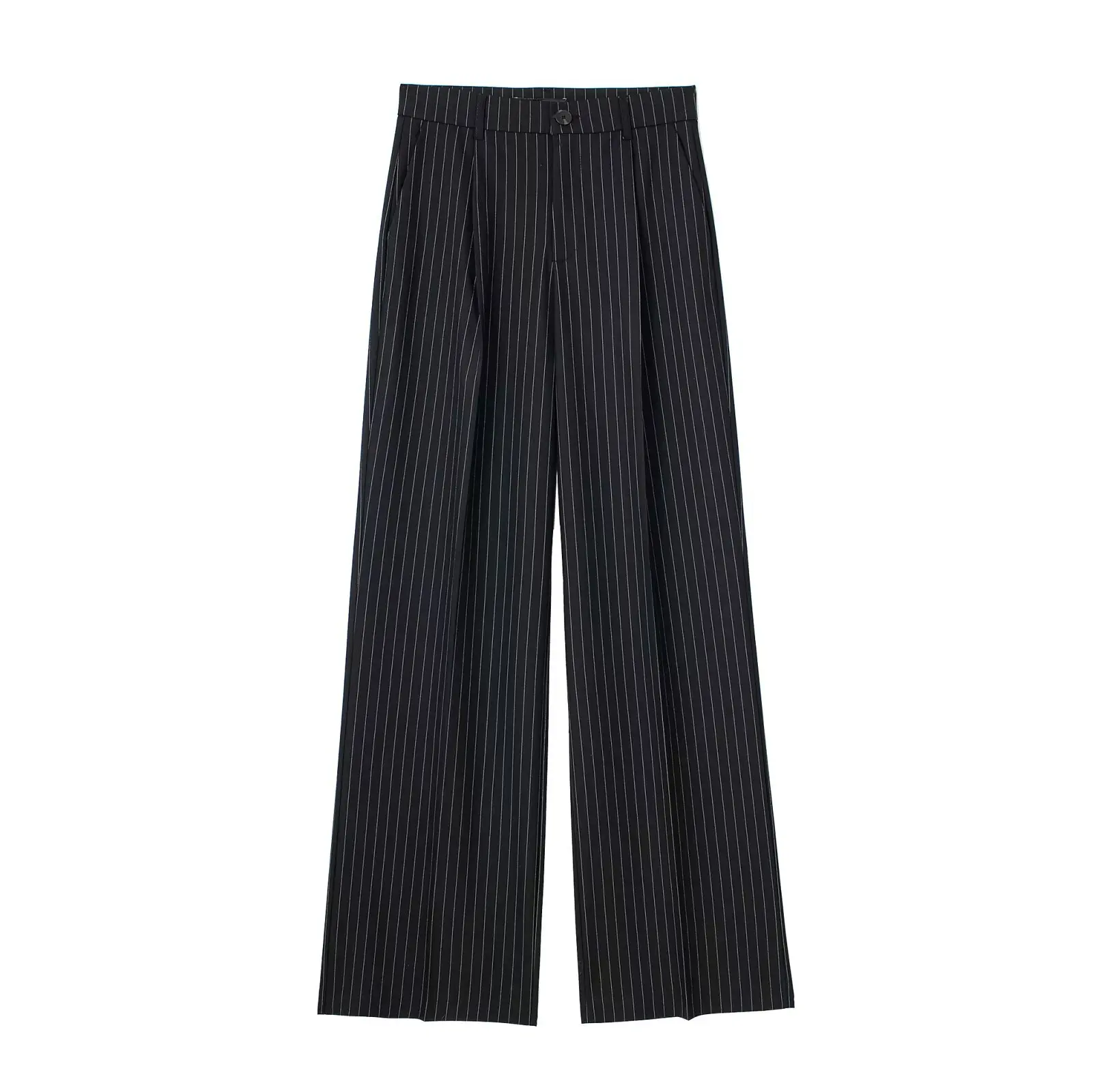 Fashion Commuting Trousers For Women Spring Autumn New Casual Solid Color High Waist Button Striped Printed Wide Leg Pants