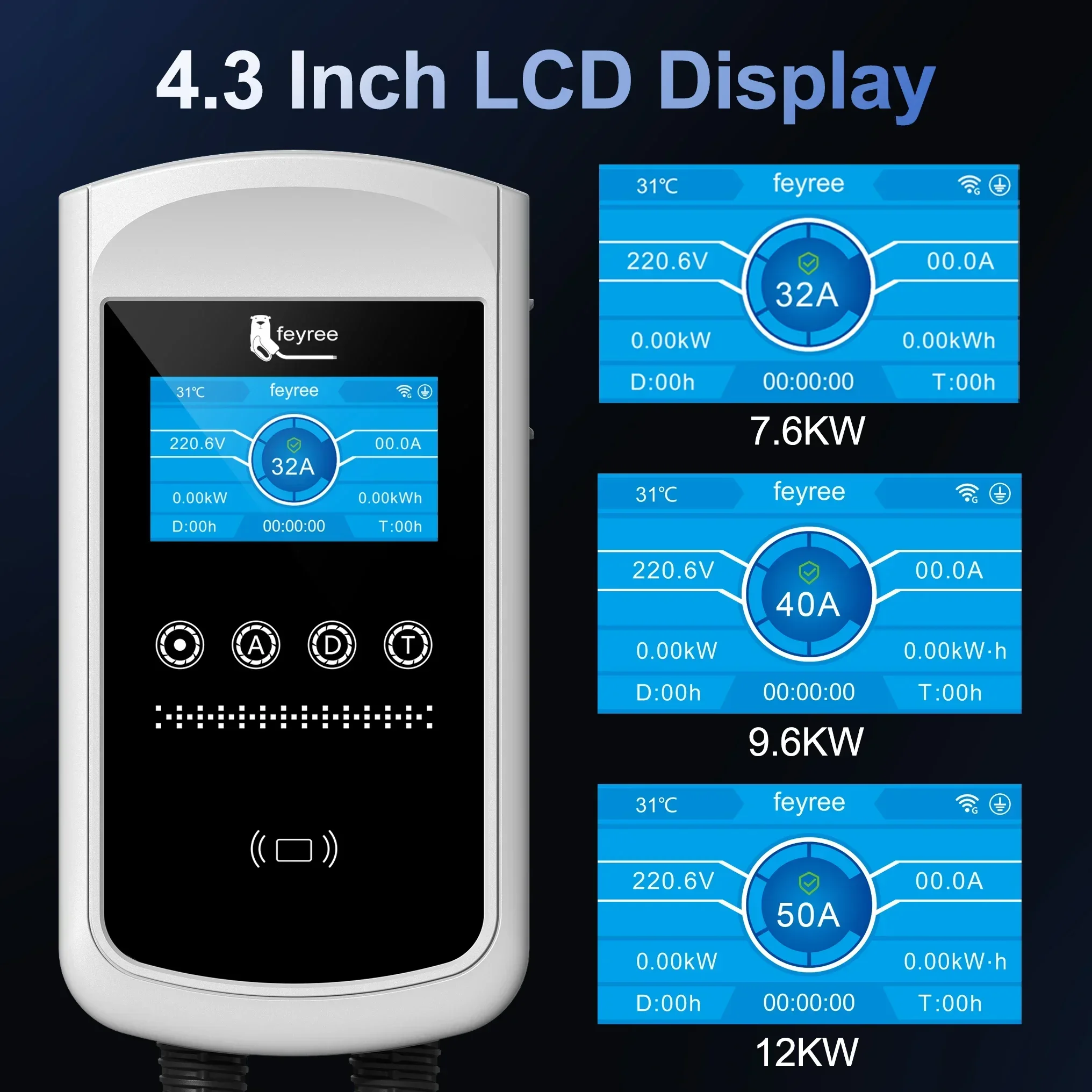 Feyree Dynamic Load Blancing EV-Ladestation 32A 7KW TS-NACS Ladegerät Stecker Autoladegerät EVSE Wallbox 9,6KW 12KW APP-Steuerung