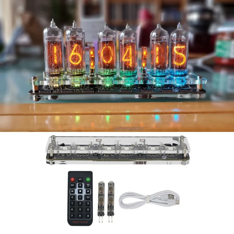 

DIY 6-bit IN-14 Glow Tube Clock Module Nixie Clock Audio Accessories USB 5V with Backlight Clock Digital Plus 2 Small Lamp Tubes