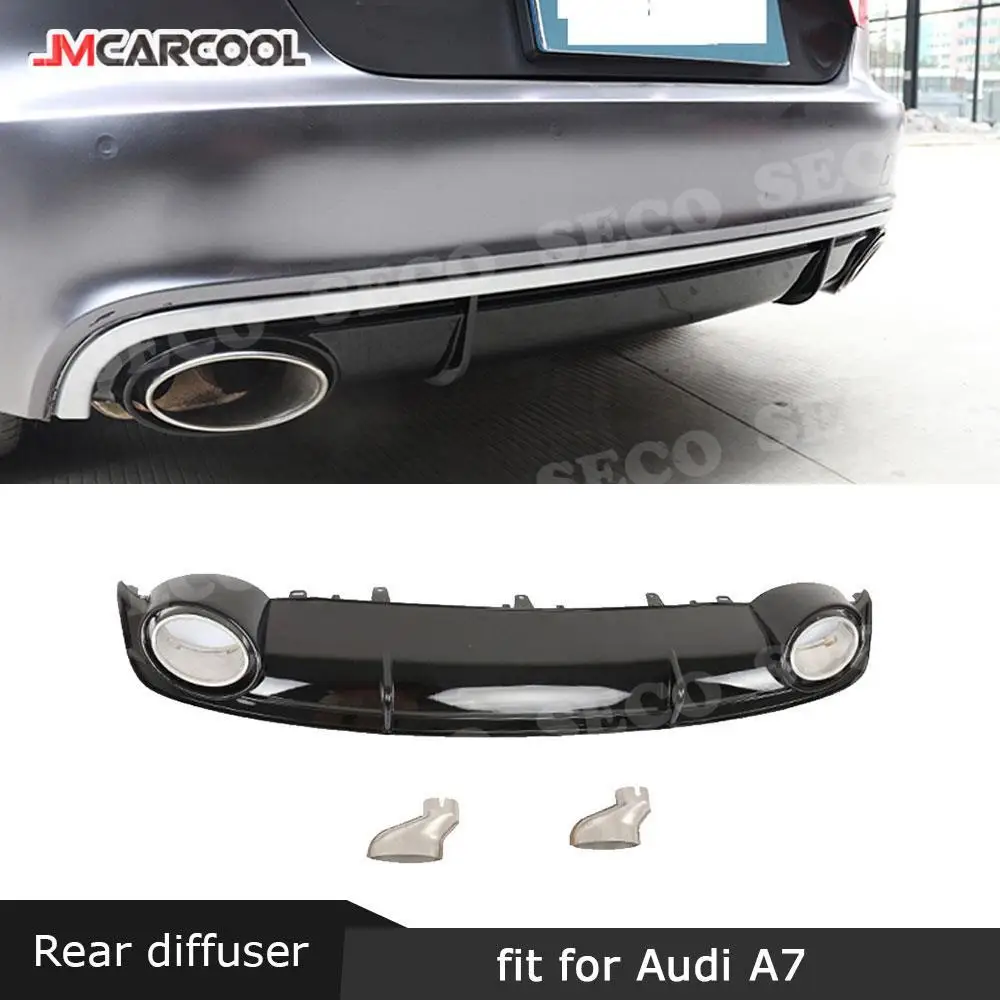 Rear Lip Diffuser Spoiler For Audi A7 Sport 2016 2017 2018 RS7 Style PP Car Bumper Protector 