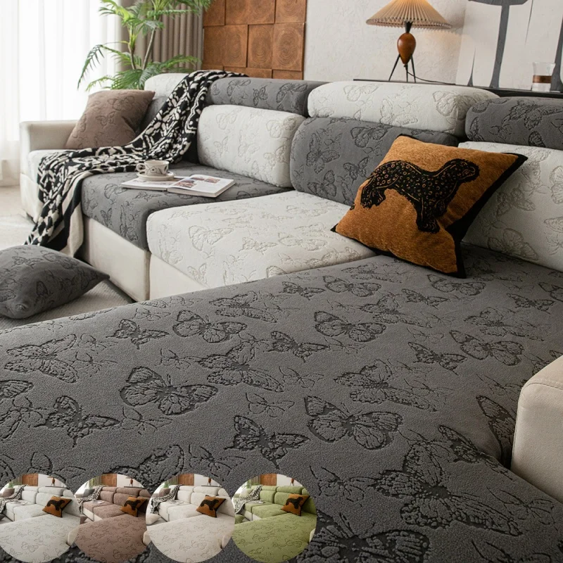

Butterfly Jacquard Velvet Full-Coverage Sofa Cover Hooded Four-Season Stretchable Seat Cushion Covers Universal Sofa Slipcover