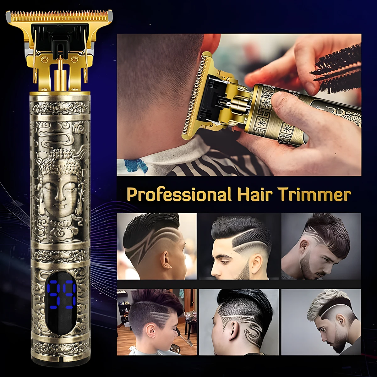 KIKIDO Professional Hair Trimmer Electric Hair Clipper Rechargeable Beard Pipe Machine Cordless Haircut Kit for Men 1500MAH