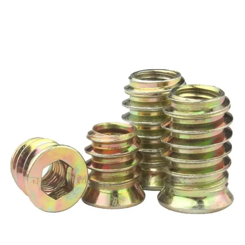 Zinc Alloy Iron Inside Carbon Steel Hexagon Hex Socket Drive Head Insert Nuts Threaded For DIY Wood Furniture M6 M8 M10 10/50pcs