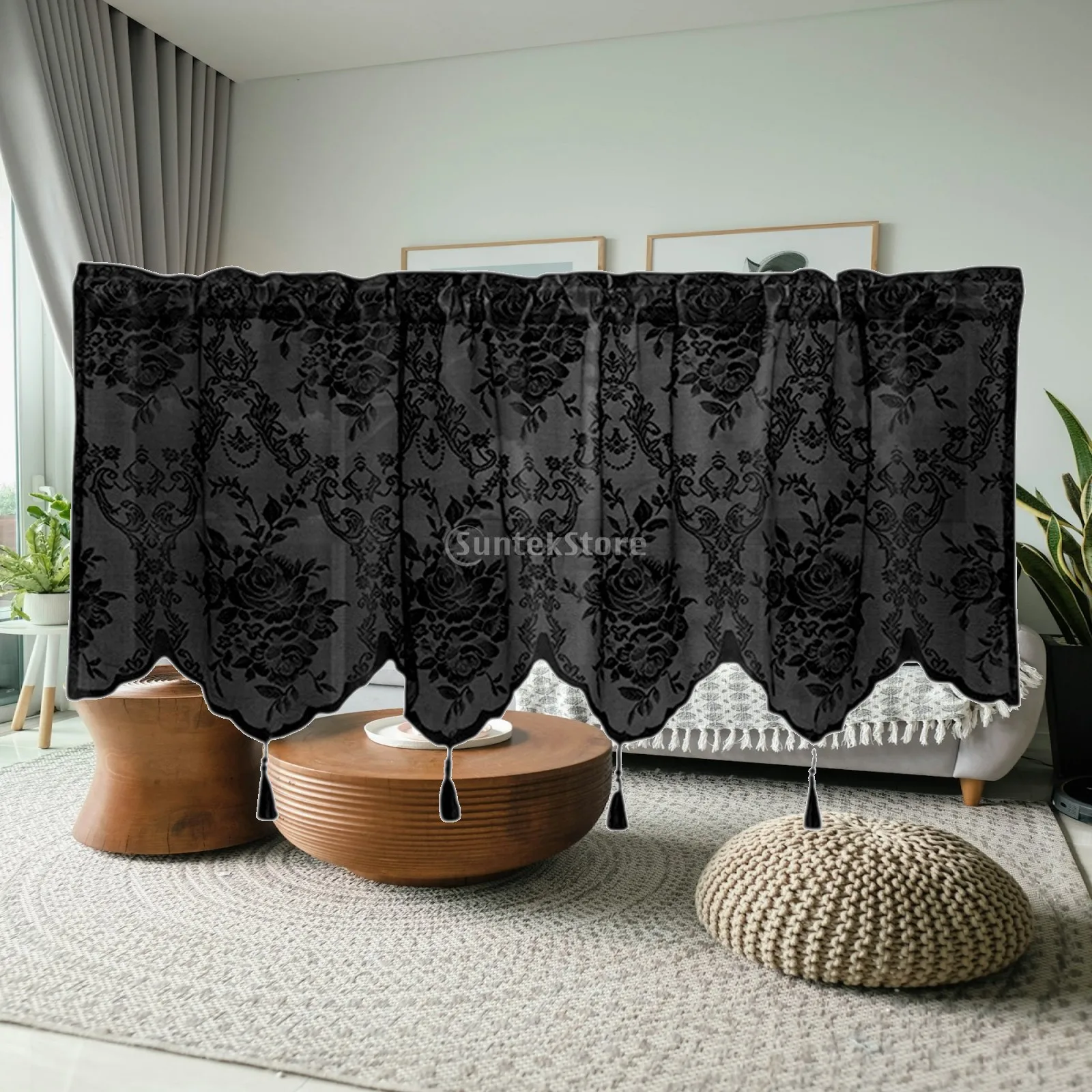 Valance Curtain Window Treatment Darkening Washable for Windows Short Window Valance for Living Room Farmhouse Room