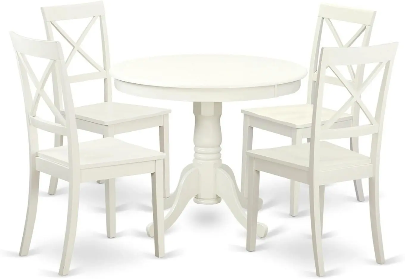 Furniture ANBO5-LWH-W 5 Piece Dinette Set for 4 Includes a Round Kitchen Table with Pedestal and 4 Dining Chairs