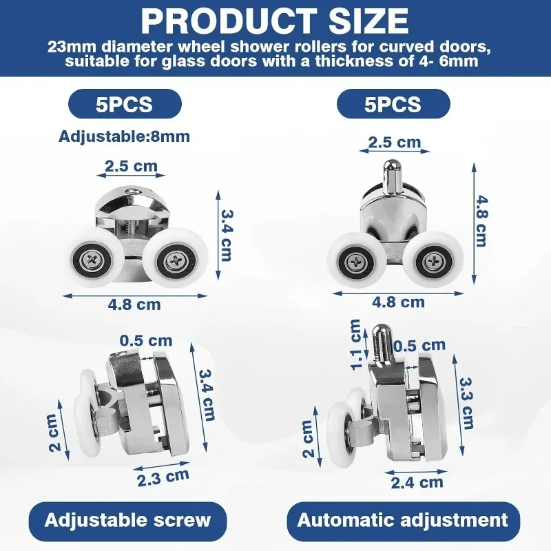 23mm with Anti-Collision Block Bathroom Door Accessories Shower Door Rollers Zinc Alloy Shower Door Wheels Curved Shower Rollers