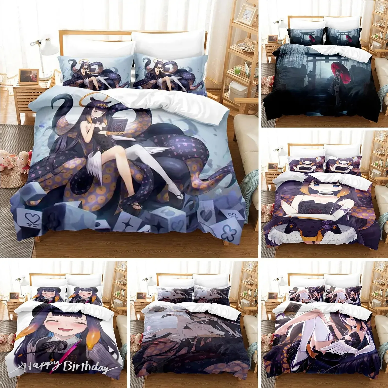 

3D Printed Ninomae Inanis holoEN Duvet Cover Anime Bedding Set Double Twin Full Queen King Adult Kids Bedclothes Quilt Cover