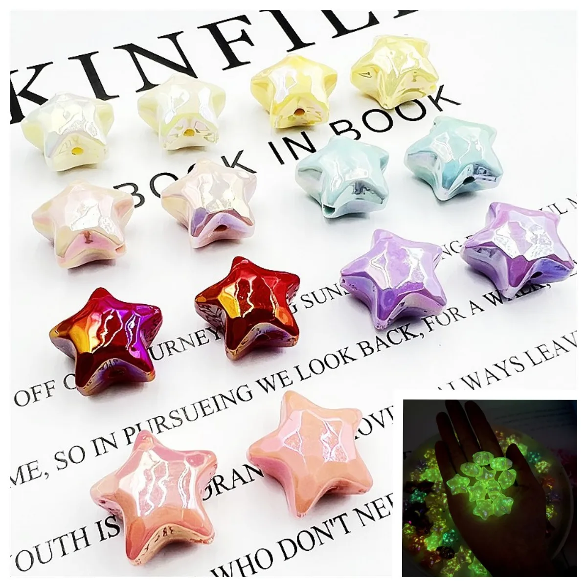 

New Arrival Bright UV Coated Acrylic Star Luminous Beads 80pcs 20mm Plastic Necklace Bracelet Earring Bracelet Beading Material