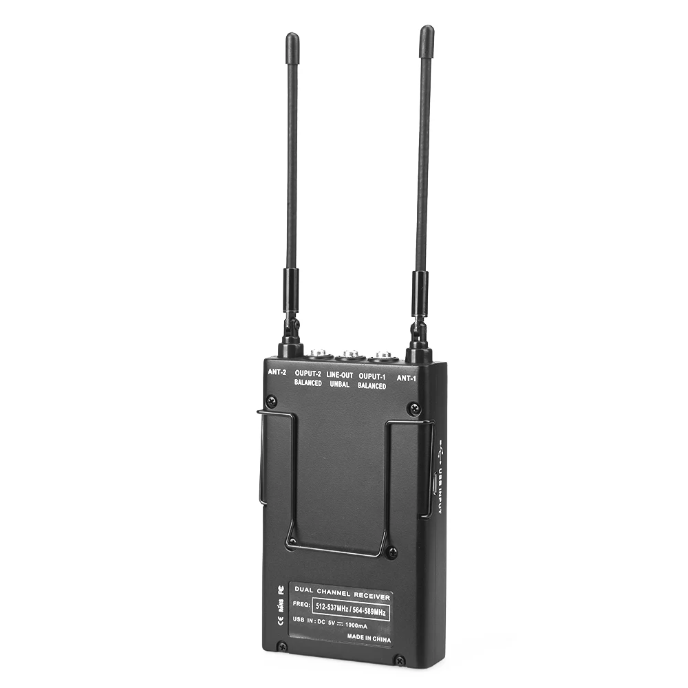 E-IMAGE MR-300 UHF جسم معدني ثنائي القناة UHF/PLL جهاز استقبال لاسلكي محمول للميكروفون اللاسلكي