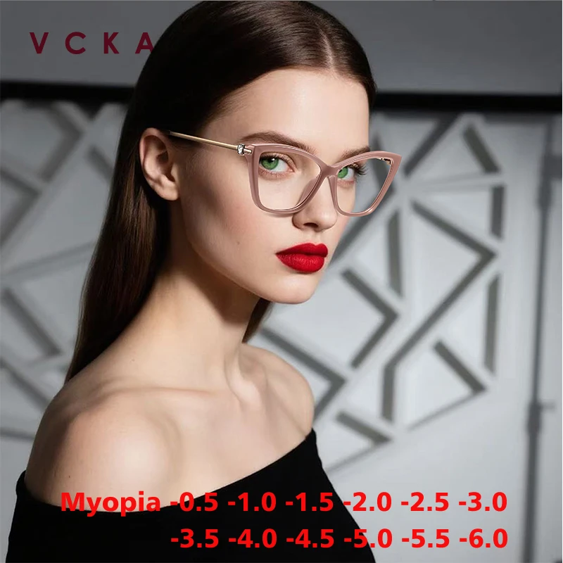 vcka-キャッツアイファッション女性近視メガネフレームトレンド-tr90-コンピュータ抗ブルーライトカスタム処方眼鏡-050-に-60