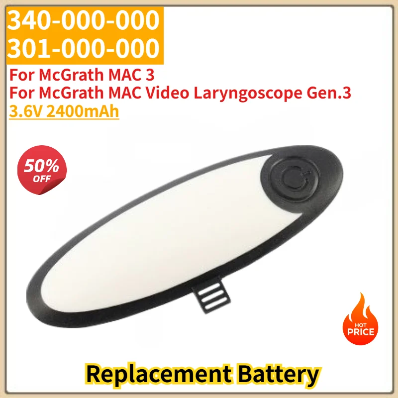 

100% New 340-000-000 High Quality Replacement Battery 3.6V 2400mAh for McGrath MAC 3 for McGrath MAC Video Laryngoscope Gen.3