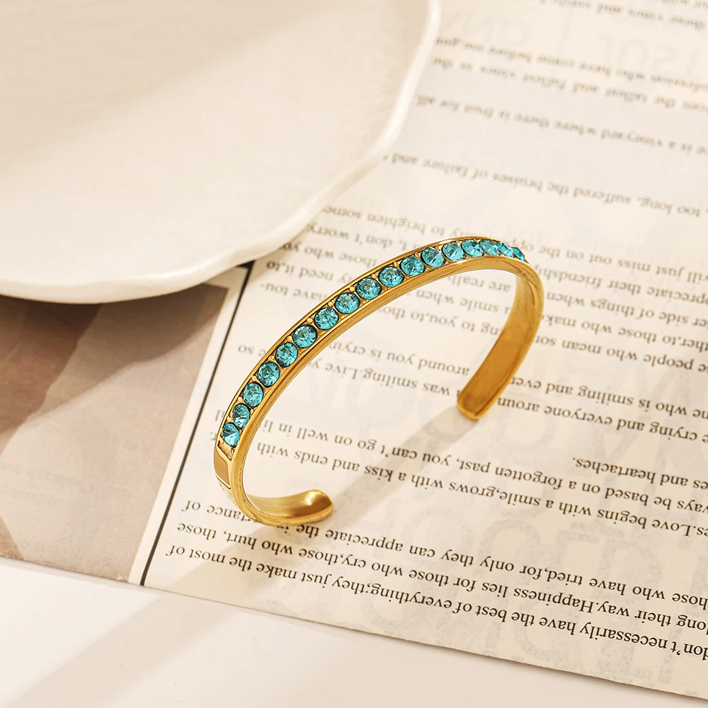 

MsKyra Stainless Steel Bracelet Plated 18k Gold Color Zircon Non Oxidized Chunky Studed Bracelet Jewelry For Women Trendy Gift