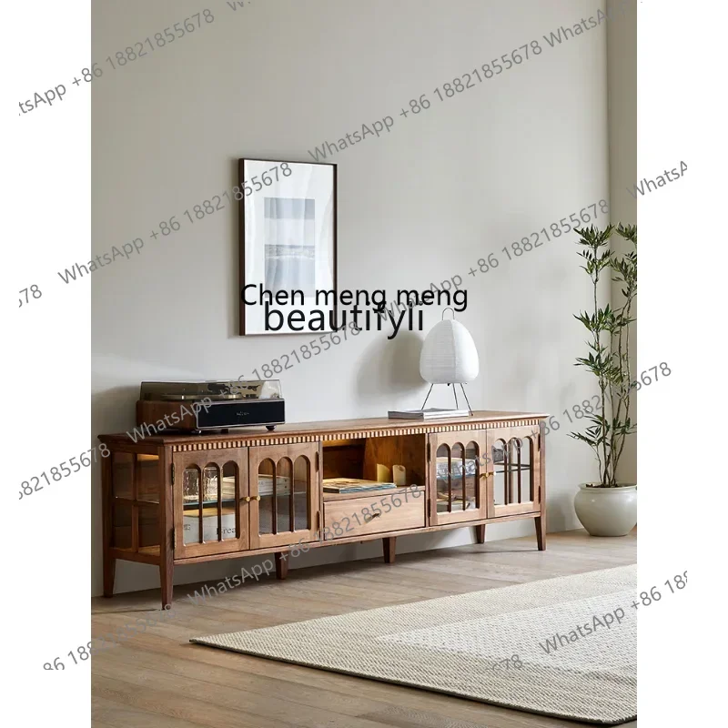 

M182 Шкаф для телевизора в стиле ретро из массива дерева, низкий шкаф для гостиной, шкафчик из орехового стекла со световым комодом для гостиной