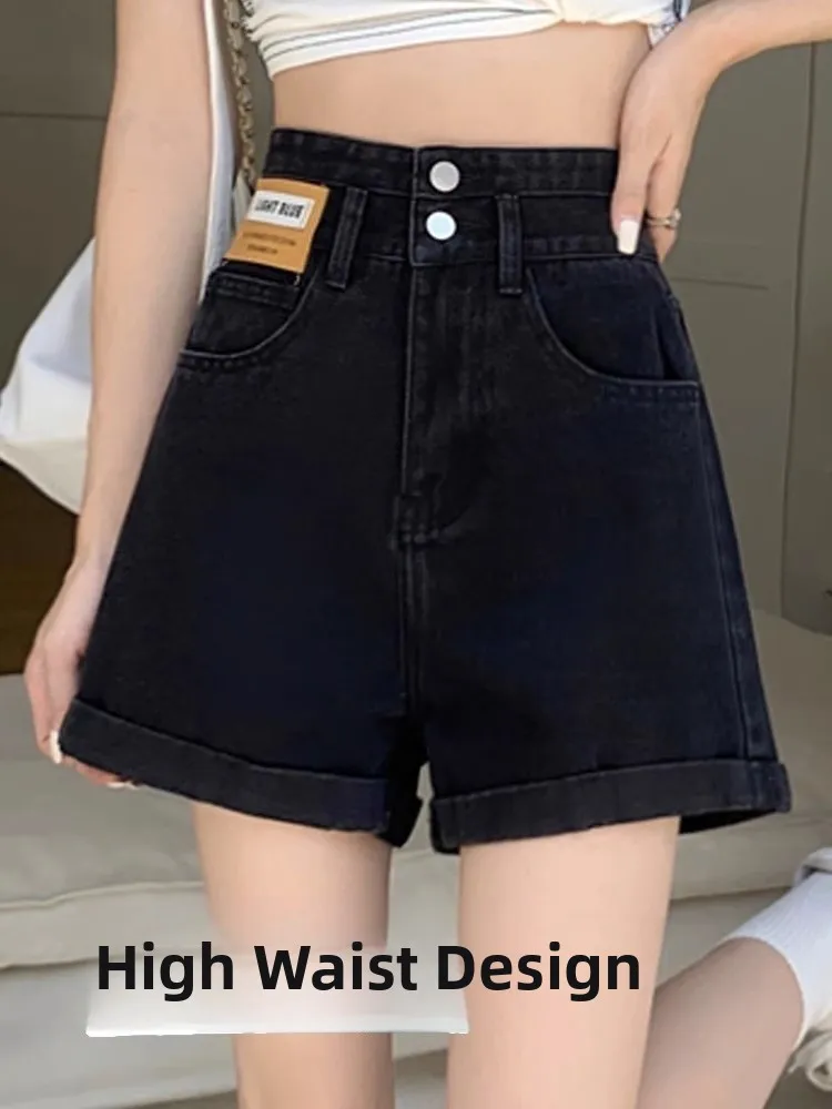 

High Waist Flared Jeans Shorts Women's Summer Slimming Thin Wide Leg Hot Pants High Waist Cotton Polyester Spandex Blend