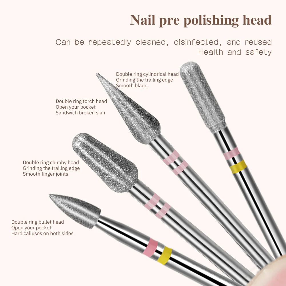 1PC Multi Shape Double Ring Diamond Nail Drill Ultra-Durable Diamond Nail Electric Buffing Head Nail Bit Diamond Sanding Tool