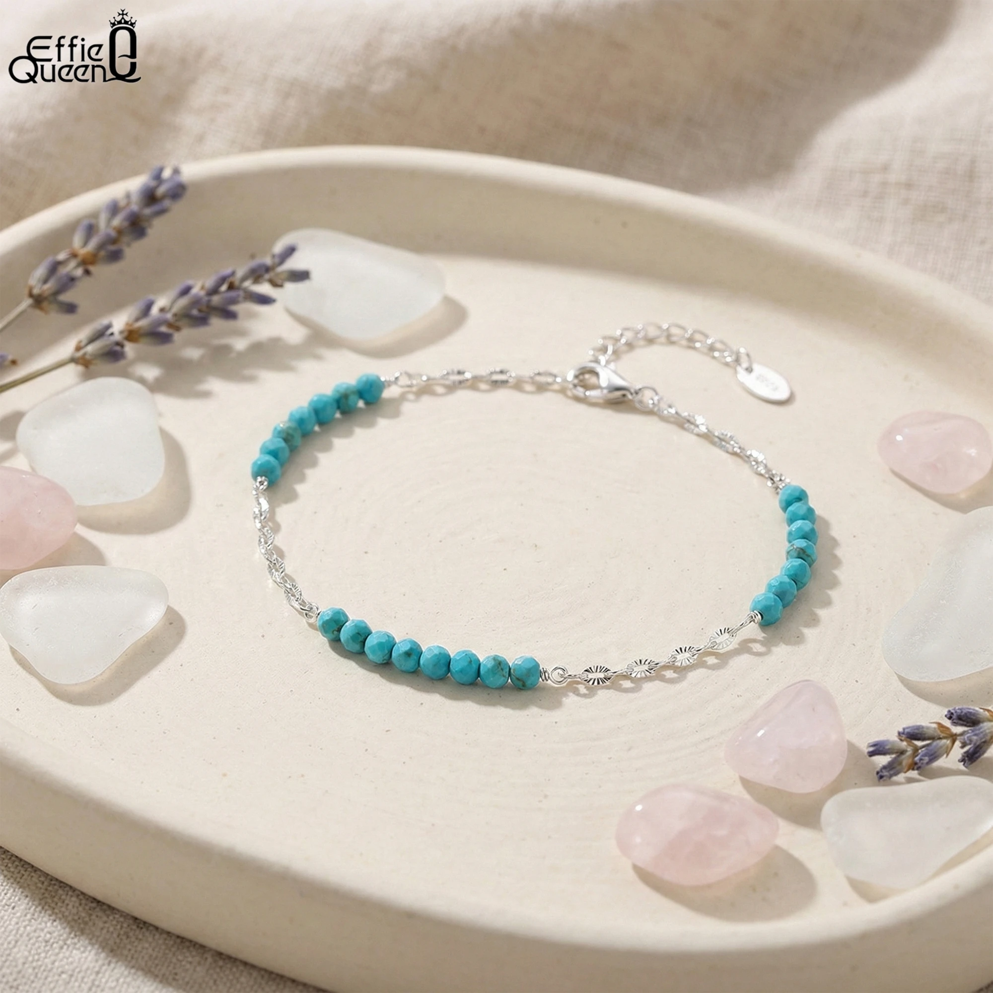 Effie Queen Charming 925 Sterling Silver 3mm Turquoise Anklet Butterfly Link Chain Strand Fashion Item Summer Beach Chain SA85