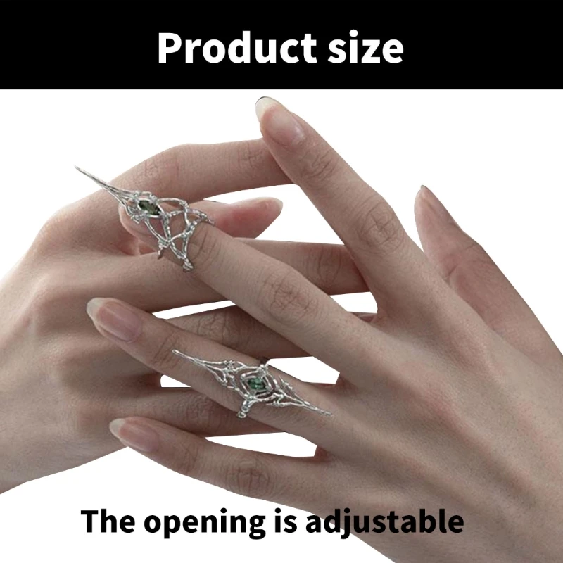 Set Of 2 Gothic Joint Ring Adjustable Bone Tip Art Rings Unisex Rhinestones Finger Rings for Fashion Enthusiasts