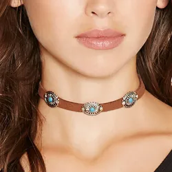 Retro Boho Necklace For Women Collares Statement Jewelry Turquoises Necklaces Flower Necklace Pendants