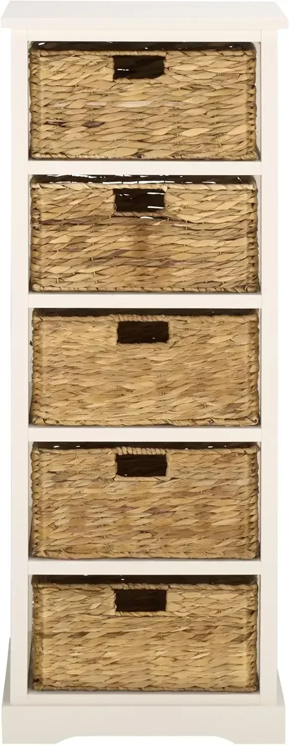

Home Collection Vedette Distressed White 5-Drawer Wicker Basket Storage Tower (Fully Assembled)