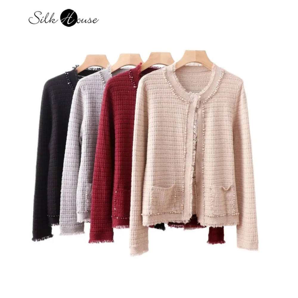 

2026 Women's Spring/Autumn Temperament New Style 69% Natural Mulberry Silk 11% Cashmere Round Neck Knitted Long Sleeved Sweater