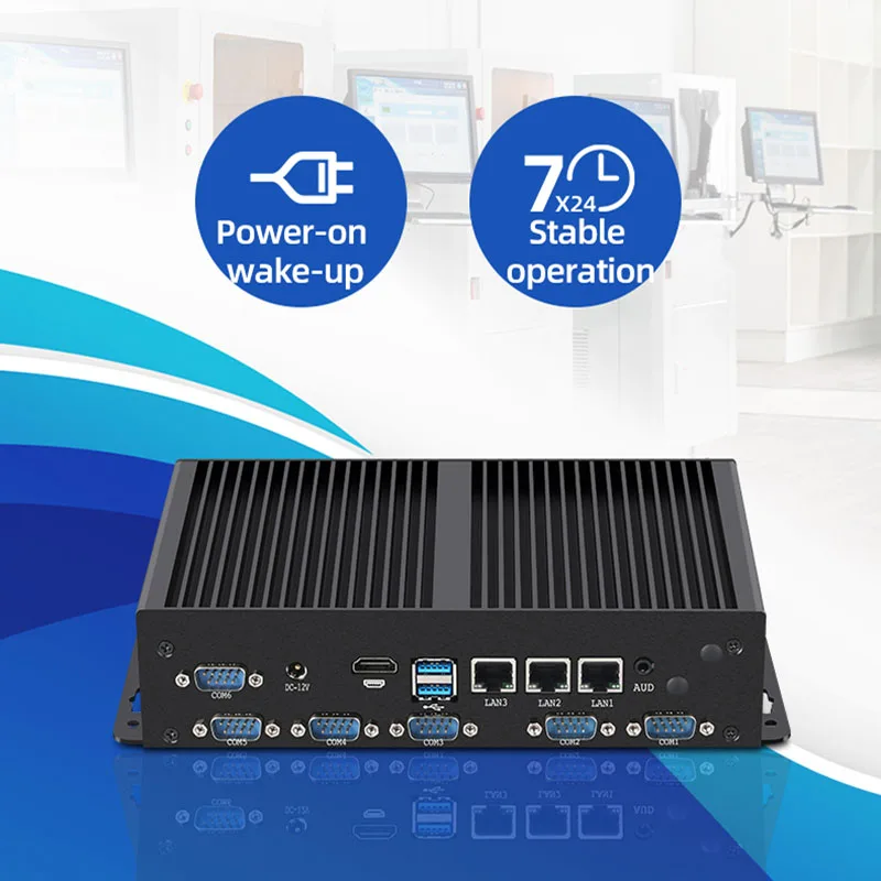 XCY 3LAN6COM Mini PC industriale Barebone Kit Supporto 2xDDR4 SSD WiFi6 BT 4G/5G SIM Card Computer senza ventola Windows10Pro Ready