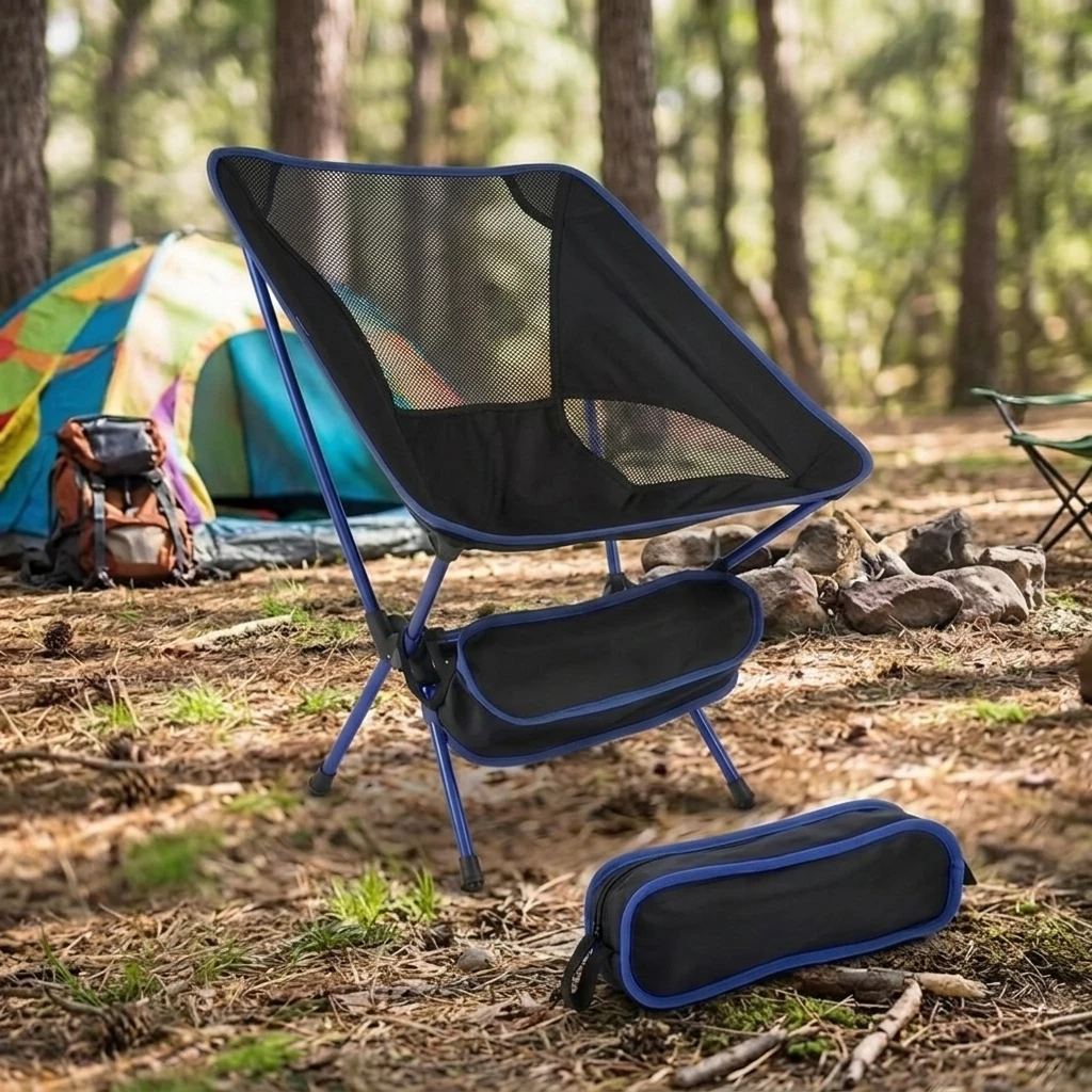 Foldable Beach Camping Chair, Portable Outdoor Seat for BBQ Hiking Picnic Travel, Lightweight Compact Chair with Carry Design