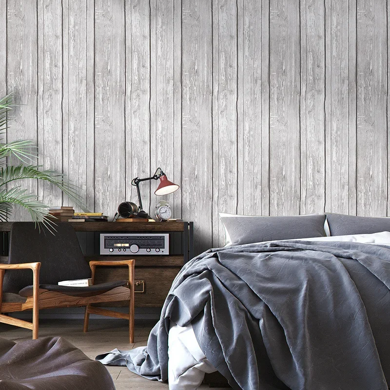 Retro-nostalgic 3D gray antique wood grain wallpaper industrial style restaurant living room clothing store Nordic style