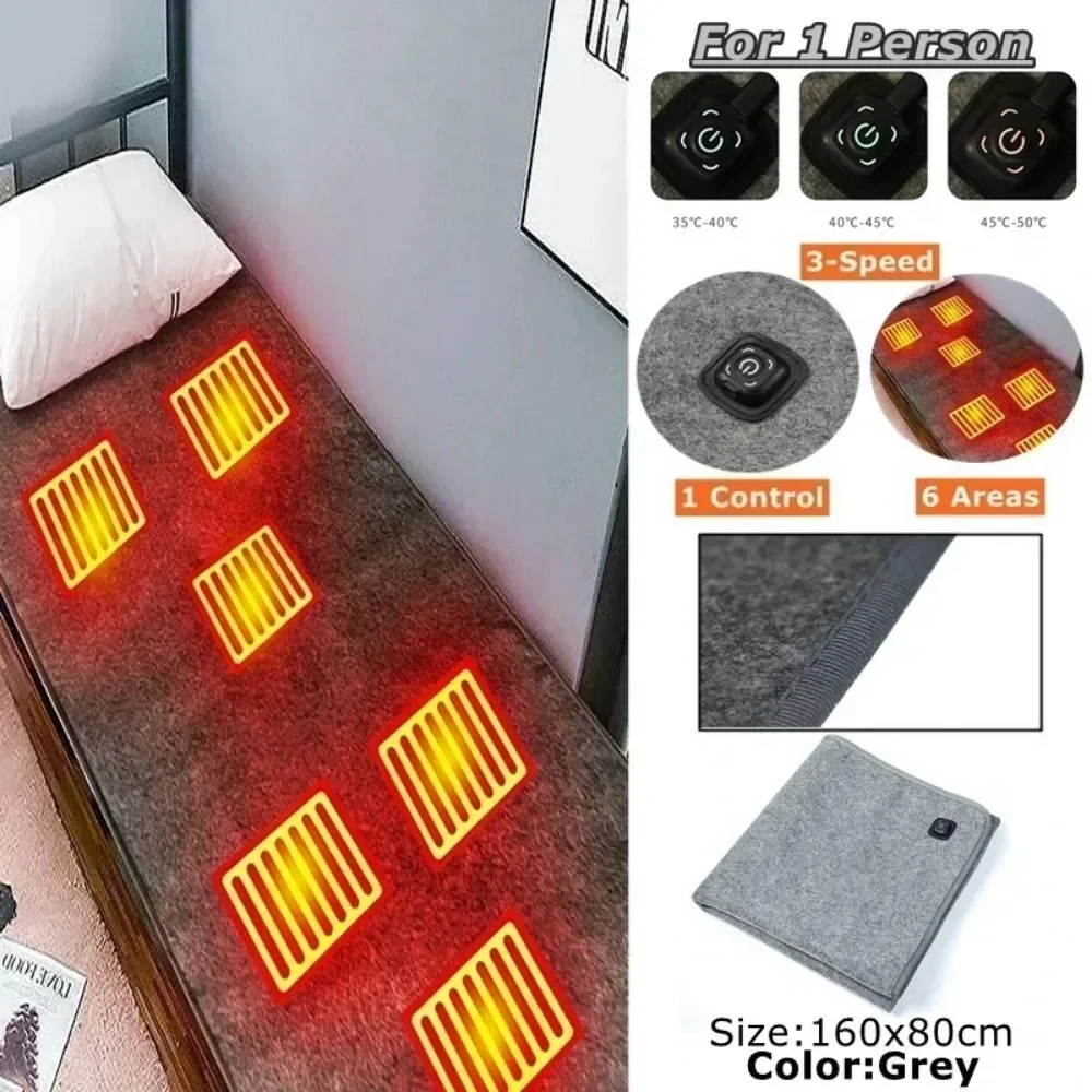 2 Colors Heated Mat Plush Electric Blanket Single Mattress USB Type-C Interface Portable Washable Office Bedroom Outdoor