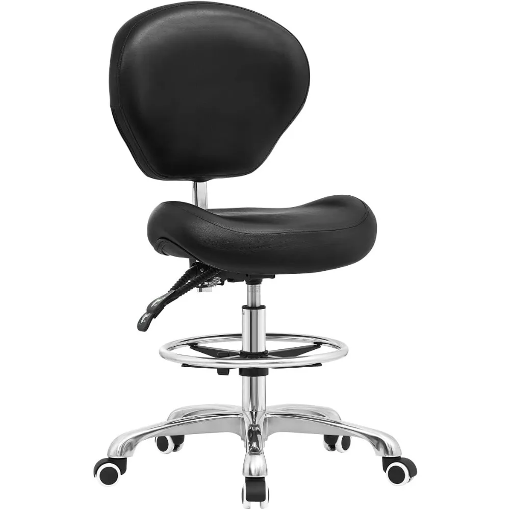 

Adjustable Stool Drafting Chairs: Tall Office Chair for Standing Desk with Backrest & Foot Rest - Ergonomic Drafting