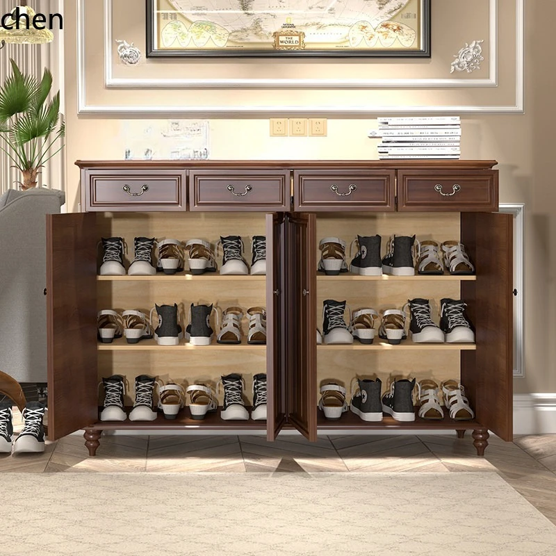 CZ Solid Wood Shoe Cabinet for Home Entrance, Large Capacity Storage Cabinet, Double Door Entryway Cabinet